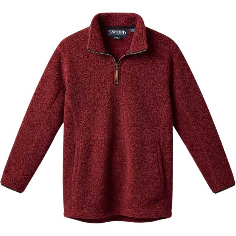 Lands End Womens Large Quarter Zip Fleece Pullover Burgundy Red Flecked USA Made